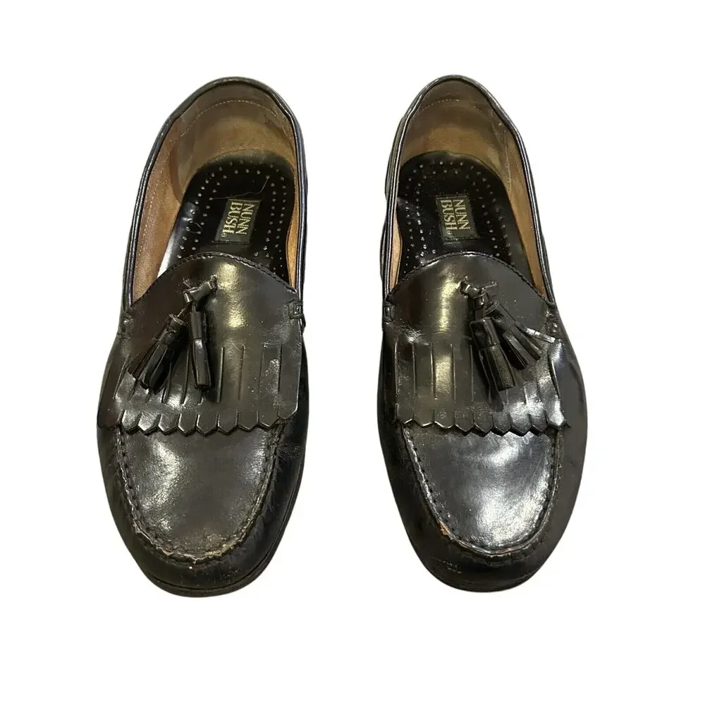 Nunn Bush Men’s Black Leather Loafers Size 10M with Tassel